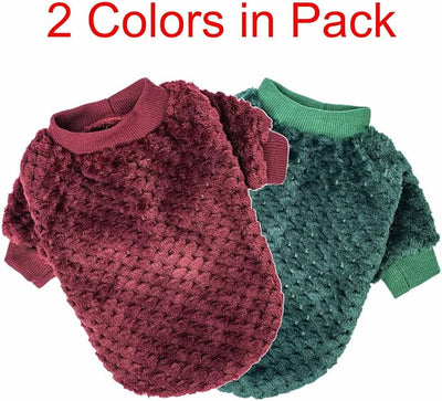 POMIU Dog Sweater, Dog Sweaters for Small Medium Dogs or Cat, Warm Soft Flannel Pet Clothes for Dogs Girl or Boy, Dog Shirt Coat Jacket (Dark Red+Dark Green, X-Small)