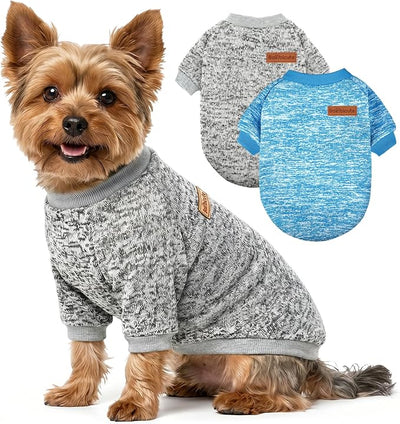 2 Pack Dog Sweaters for Small Dogs Girl Boy Winter Fleece Clothes Warm Soft Dog Sweatshirt Outfit for Dogs Cats Pet Apparel (Grey+Light Blue, M (Back: 13.7",Chest: 17.7", 10-14Ibs))