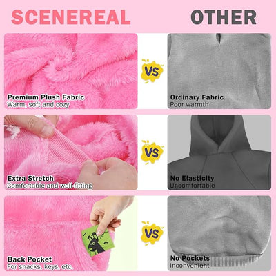 SCENEREAL Fleece Dog Sweaters Hoodie for Small Medium Large Dogs Girls Boys, Plush Fuzzy Dog Clothes Hoodies with Leash Hole, Winter/Fall Puppy Cold Weather Coat, Sherpa Hooded Sweatshirt, Rose Red S