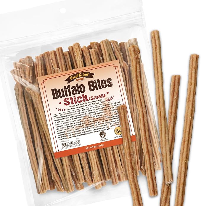 Natural Buffalo Dog Treats, Stick (Small), 8 oz | Low-fat chews for training rewards, limited ingredient, for small dogs and puppies