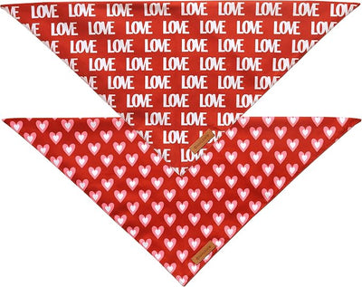 Realeaf Valentine's Day Dog Bandanas 2 Pack, Triangle Reversible Love Pet Scarf for Boy and Girl, Premium Durable Fabric, Holiday Mothers Day Bandana for Medium and Large Dogs (Large)