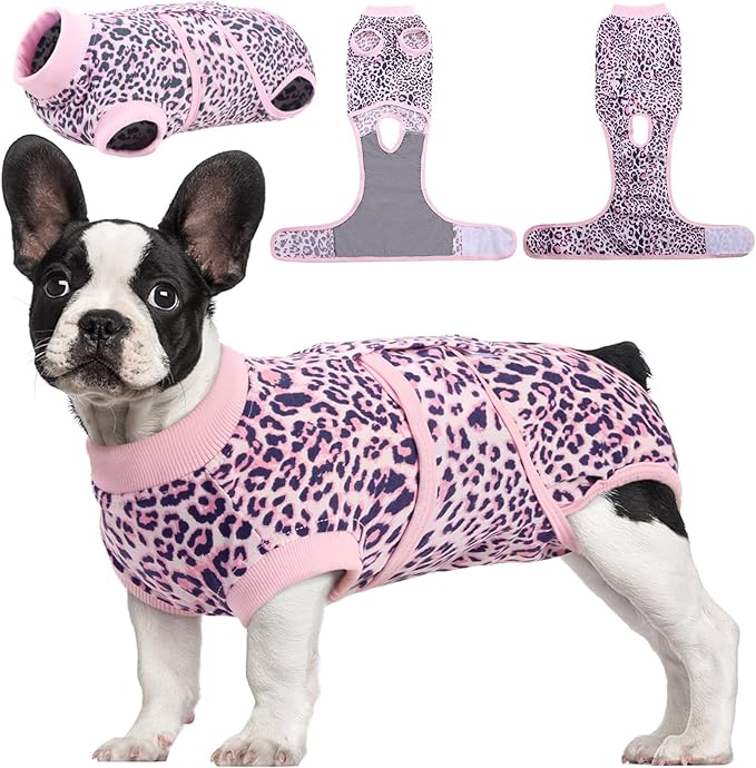 Recovery Suit for Dogs, Dog Recovery Suit Female Doggie Onesie for Surgery, Post-Op Onesie for Female & Male Dogs, Soft Protective Wear, PinkLeopard M