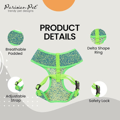 Parisian Pet Dog Harness - Breathable Mesh Green Blue No Pull Puppy Harness with Leash Ring - Adjustable Harnesses for Dogs - Soft Padded Step-in Pet Vest - Lightweight Dog Vests for Large Sized Dogs