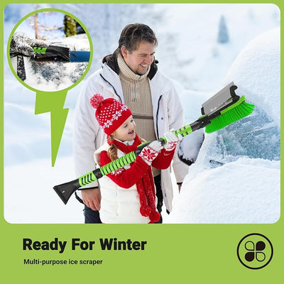 41.8'' Ice Scraper and Squeegee with Snow Brush 3 in 1, Adjustable Brush Front, Extendable Aluminum Handle with Ergonomic Grip, Snow Removal Tool for Car, Truck, SUV