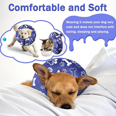 Recovery Donut Collar for Dogs & Cat,Inflatable Dog Cone Collar Alternative After Surgery,Soft Cone for Large Medium Small Dog,Adjustable Pet Neck Donut(Darkblue Bone,Small