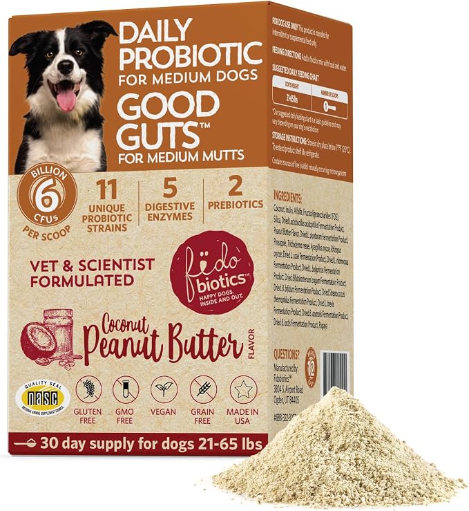 Good Guts Probiotics for Dogs – Dog Probiotic Powder for Digestive Health, Gas Relief & Firmer Stools, 6B CFUs, Enzymes & Prebiotics, Medium Dogs, Puppies & Adults