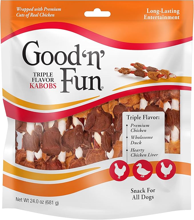 Good n' Fun Kabobs Long-Lasting Dog Treat, With Real Proteins, Beef Hide and Premium Chicken, Supports Dental Health, Mental Stimulation, 24 oz