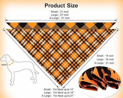 Fall Dog Bandanas 2PCS Halloween Pumpkin Spider Web XLarge Dogs | 2PCS reversible dog bandanas for fall & Halloween & Thanksgiving.Orange plaid/pumpkin/Spider Web design.Fits extra large dog