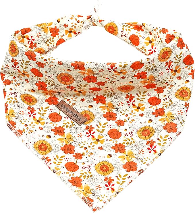 Lionheart glory Pumpkin Dog Bandana - 1 Pack Washable Soft Dog Scarf, Square Adjustable Girl or Boy Scarf for Medium-Large Dogs