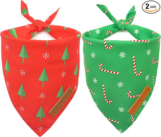 Christmas Dog Bandanas 2 Pack, Reversible Red Green Xmas Dog Scarf for Boy and Girl, Premium Durable Fabric, Holiday Bandana for Small Medium Large and Extra Large Dogs (X-Large)