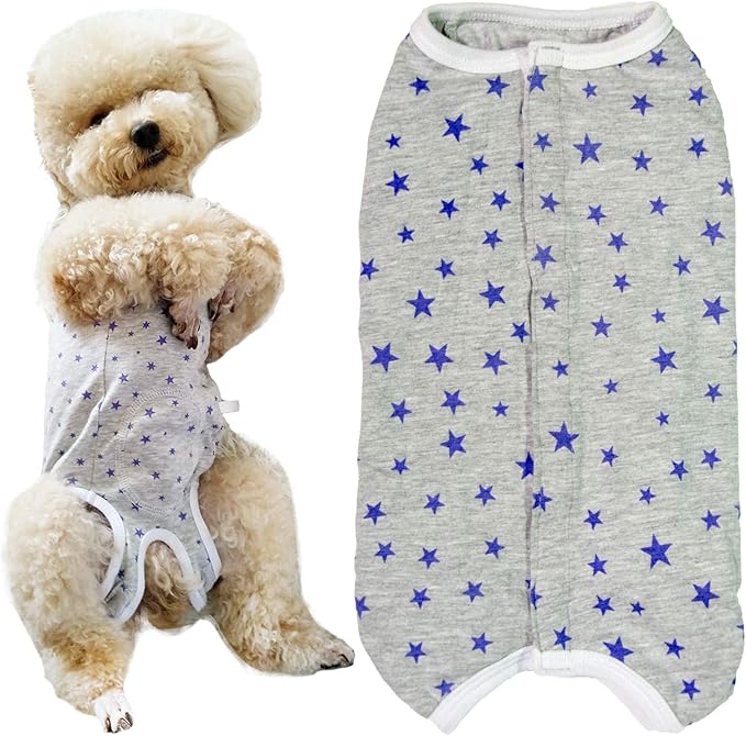 Dog’s Recovery Suit Post Surgery Shirt for Puppy, Wound Protective Clothes for Little Animals(Grey Stars-m)