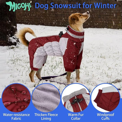 MIGOHI Full Body Dog Coat，Warm Coats for X-Small Dogs | Windproof Winter Coat for Dogs with Harness,Turtleneck Dog Snowsuit with Legs,Reflective Puppy Fleece Puffer Jacket,XS,Burgundy