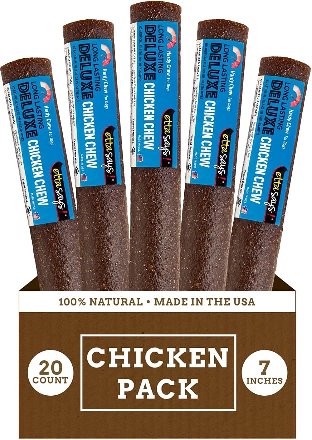 Deluxe Crunchy Dog Chews 7” Chicken - All Natural, Long-Lasting Chews - Made in The USA (20 Count Pack of 1)