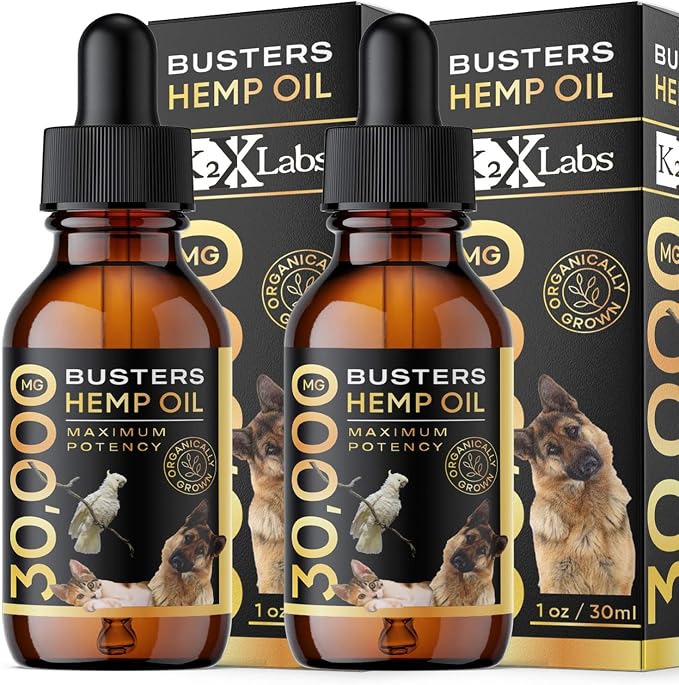 Busters Organic Hemp Oil 2Pack, 2Months Supply Treats for Dogs and Cats Perfect Ratio Omega 3 and 6 Made in USA Hip and Joint Health, Natural Relief, Calming