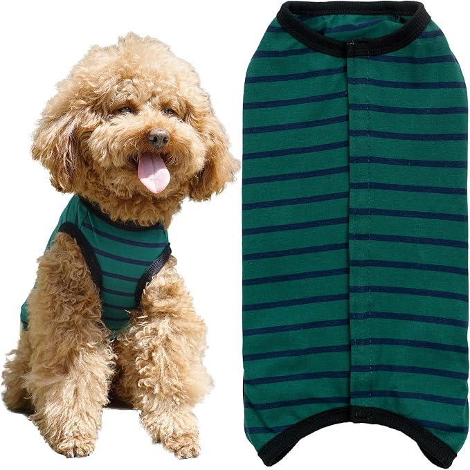 Dog’s Recovery Suit Post Surgery Shirt for Puppy, Wound Protective Clothes for Little Animals(Green Black Stripe-s)