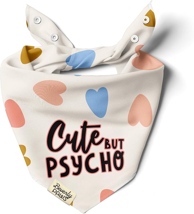 Funny Snap-On Dog Bandana for Small Medium Large Pets, Dogs Cats Adjustable Handkerchief Scarf for Girl & Boy, Cute Puppy Apparel & Accessories (Cute But Psycho, X-Large)