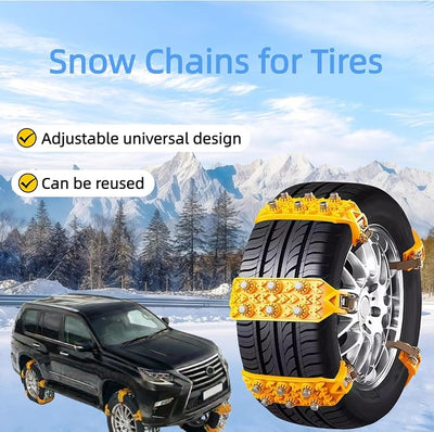 6 Pack Universal Tire Chains,Emergency Portable Snow Chains Suitable for Car, Truck, and SUV, Zip Tie Tire Chains, Adjustable Thickened Snow Tyre Chains for Tire Widths 165-265mm (6 Pack Yellow)