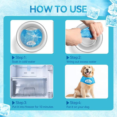 ALL FOR PAWS Dog Cooling Bandana, Cooling Bandanas for Medium Dogs, Dog Cooling Neck Wrap, Cooling Scarf for Dogs, Blue Ice Dog Neck Cooler for Summer (M)