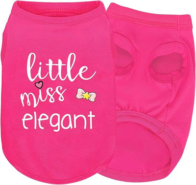Pink Cotton Dog Shirt with 'Little Miss Elegant' Print, Soft & Breathable Pet Apparel for Small to Large Dogs, All-Season Sleeveless Vest, Cute and Comfortable Dog Outfit.Pink Bow S