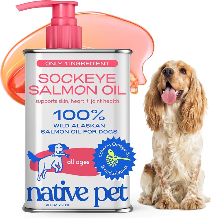 Sockeye Salmon Oil for Dogs & Cats - Wild Alaskan Fish Oil for Dogs - Supports Strong Joints, Skin & Coat, Heart Health & Cognition - Single-Origin Pure Omega-3 EPA & DHA - 8oz
