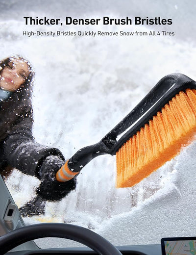 AstroAI 27" 2-in-1 Detachable Snow Brush & Ice Scrapers for Car Windshield | Snow Removers with No-Scratch Bristles, Ergonomic Handles & Easy Storage, Winter Accessories for Cars, SUVs, Trucks (Orange)