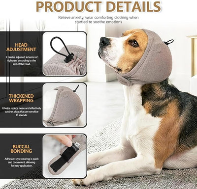 Meifsou Quiet Ears for Dogs - Adjustable Ear Covers for Noise, No Shake Dog Head Wrap, Dog Calming Hood for Thunder, Lightning, Fireworks, Dralon Fabric and Thickened Soundproof Cotton, Taupe, M