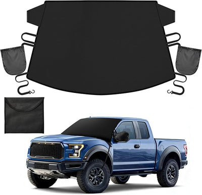 Windshield Cover for Ice and Snow Heavy Duty 600D Oxford Fabric Magnetic Windshield Protector for Car SUV Truck Windproof Waterproof Frost Cover with Side Mirror Covers (Large (74"x43"))