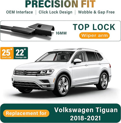 Windshield Wiper Blades Replacement for VW Volkswagen Tiguan 2018 2019 2020 2021 Original Factory Quality Front Rear Wiper Blade Set - 25" 22" 15" (Set of 3)