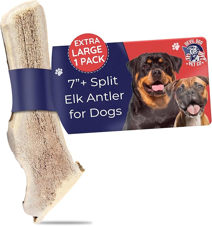 Split Elk Antlers for Dogs, Natural Dog Chew with Exposed Marrow - Long Lasting and Odor Free - USA Sourced - Cleaner Teeth, Anxiety & Boredom Relief - XL 7"+ - Antler Bone