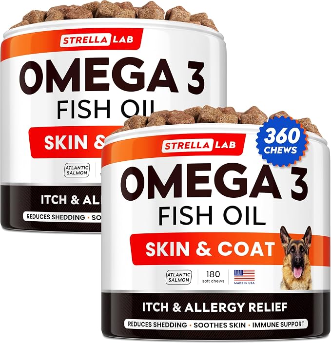 Fish Oil Omega 3 6 9 Chews for Dogs - Allergy and Itch Relief - Flea and Tick Chews for Dogs - Skin and Coat Supplement - Shedding, Itchy Skin Relief - 180 Promo Jar - Chicken Liver