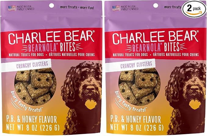 Charlee Bear Bearnola Bites Dog Treats, P.B. & Honey Flavor, 8oz (Pack of 2)