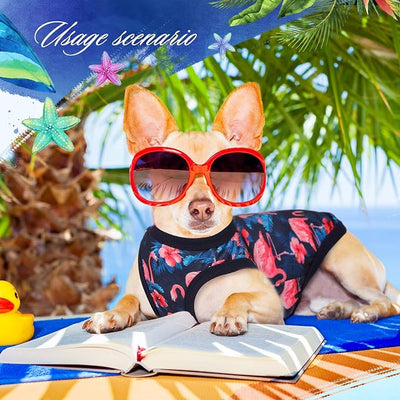 Kajaia 6 Pack Summer Flamingo Dog Shirts, Hawaiian Tropical Tank Tops Clothes Outfit for Dogs Luau Pool Summer Party Costume Cute Sleeveless Pet Apparel for Chihuahua Puppy Toy Breeds Cats(Medium)