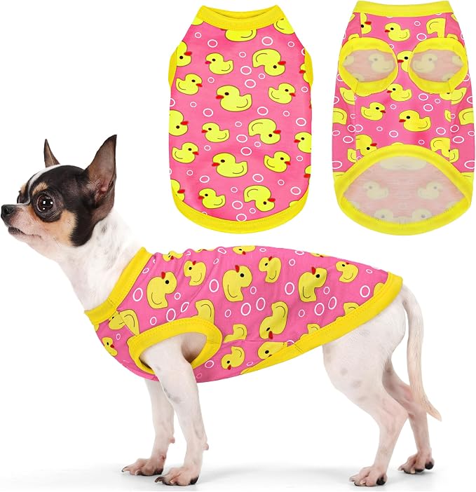 Adorable Yellow Duck Dog Shirt: Lightweight Polyester Cartoon Puppy Vest, Small Medium & Large Dog T-Shirt, Summer Pet Clothes, Cute Dog Apparel, Breathable Dog Tank Top Pink M