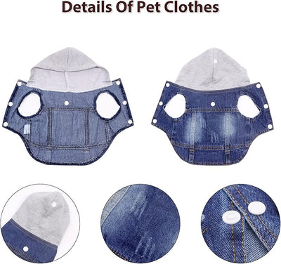 SILD Pet Clothes Dog Jeans Jacket Cool Blue Denim Coat Small Medium Dogs Lapel Vests Classic Hoodies Puppy Blue Vintage Washed Clothes (Grey,S)