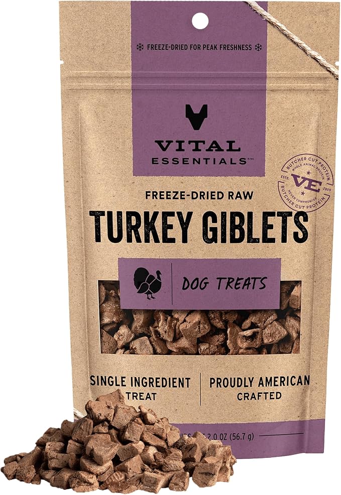 Freeze Dried Dog Treats | Turkey Giblets, Single Ingredient | Premium Quality | Grain Free Training Treats for Dogs, 2 oz Bag