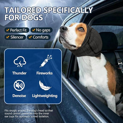 IECOii Breathable Dog Calming Hoodie for Fireworks & Thunderstorm Noise Protection, Elastic Dog Head Wrap for Ear Hematoma Care, Quiet Ear Cover Snug Fit Dogs Ear Muffs for Bath & Swimming, L