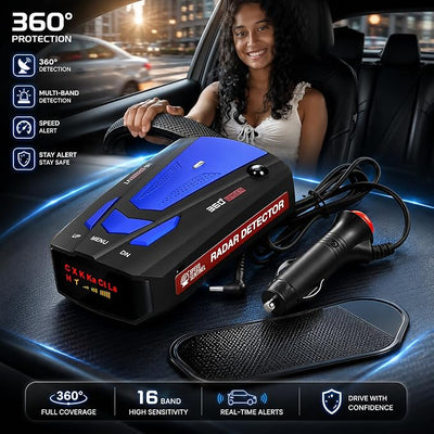 Speed Sentinel Radar Detector – 360° Police Speed Sentinel Radar Detectors for Cars with Voice Alerts, City & Highway Modes, False Alert Filtering