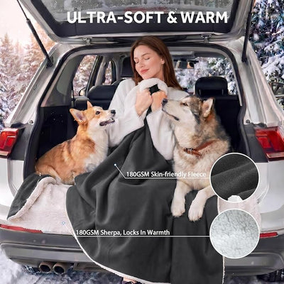 Sealy 12-Volt Heated Car Blanket with 2 USB Output Ports, 3 Heating Levels & 4 Hours Auto Off, Electric Blanket for Car, Truck, SUV, RV or Camping, Machine Washable, 59" X 43", Charcoal