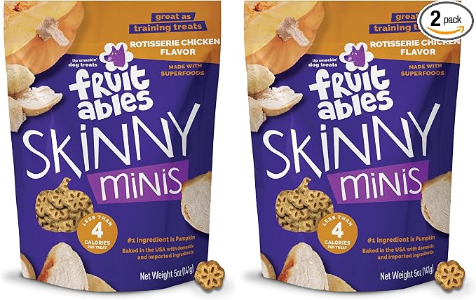 Skinny Minis Dog Treats,Healthy Pumpkin Treat for Dogs,Low Calorie & Delicious,Puppy Training,No Wheat,Corn or Soy,Made in the USA,Rotisserie Chicken Flavor,5oz,(Pack of 2)