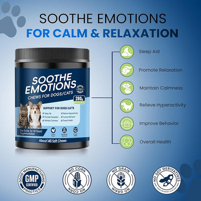 Calming Chews for Dogs, Dog Calming Chews Melatonin Anxiety Relief Bites | Dog Melatonin calming treats, Sleep Aid for Small Medium Large Dogs, Thunder, Noise, Barking, Separation Anxiety, 140 Chews