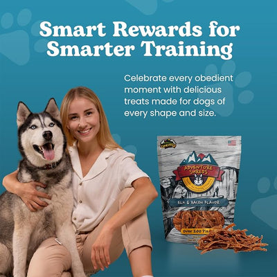 Adventure Shreds Elk & Bacon Dog Treats, Soft & Thin Dog Treats for Training & Rewards, Grain-Free Snacks for Pets of All Breeds and Ages - 2.5 Ounce Pouch
