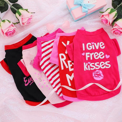 Weewooday 5 Pieces Valentine‘s Day Dog Shirt for Small Dogs Girl Small Dog Puppy Clothes for Chihuahua Yorkie Bulldog Schnauzer Breathable Shirt Vest(Large)