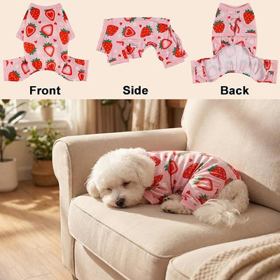 Dog Pajamas Spring Summer Dog Clothes for Small Medium Dogs Strawberry Print Girl Boy Cute Soft Puppy Pjs Clothes Doggie Onesies Cat Pet Jammies Outfit(Strawberry,XXL)