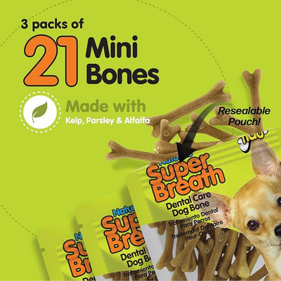 Fido Super Breath Dental Care Bones for Dogs, Mini - 21 Count, Pack of 3 - Fresh Breath Dog Dental Treats for Small Dogs - Plaque & Tartar Control - Made in USA (63 Total)