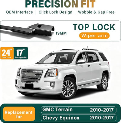 Windshield Wiper Blades Replacement for GMC Terrain 2010-2017 Chevy Equinox 2010-2017,Original Equipment Replacement Front Rear Wiper Blade Set - 24" 17" 13" (Set of 3)