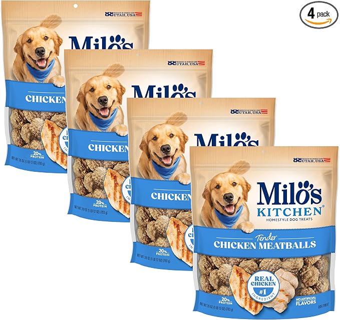 Milo's Kitchen Chicken Meatballs Dog Treats, 28 Oz. Bag (Pack of 4)