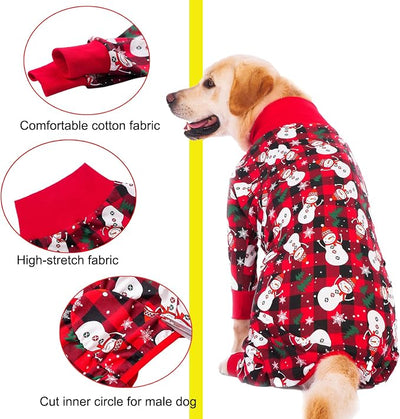 Dog Recovery Suit After Surgery Female Male, Medium Large Dog Neuter Shirt Cone Alternatives Prevent Licking Surgical Onesies (Xmas Snowman, XL)