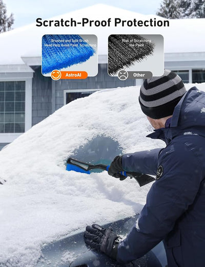 AstroAI 27" 2-in-1 Detachable Snow Brush & Ice Scrapers for Car Windshield | Snow Removers with No-Scratch Bristles, Ergonomic Handles & Easy Storage, Winter Accessories for Cars, SUVs, Trucks (Blue)