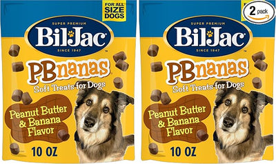 Bil-Jac PBnanas Soft Treats for Dogs - Puppy Training Treat Rewards, 10oz Resealable Double Zipper Pouch, Peanut Butter & Banana Flavor Chicken Liver Dog Treats (Pack of 2)