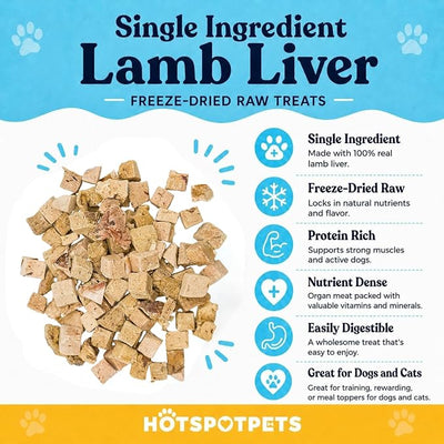 hotspot pets Freeze Dried Lamb Liver Treats for Cats & Dogs (1 Pound Bag 300+ pcs) Made in USA - Healthy, Single Ingredient Training Treats & Cat Snacks, Perfect Bite Size Snack | 1 Pound Bag - 300+ Pieces, Healthy, Single Ingredient Training Treats & ...